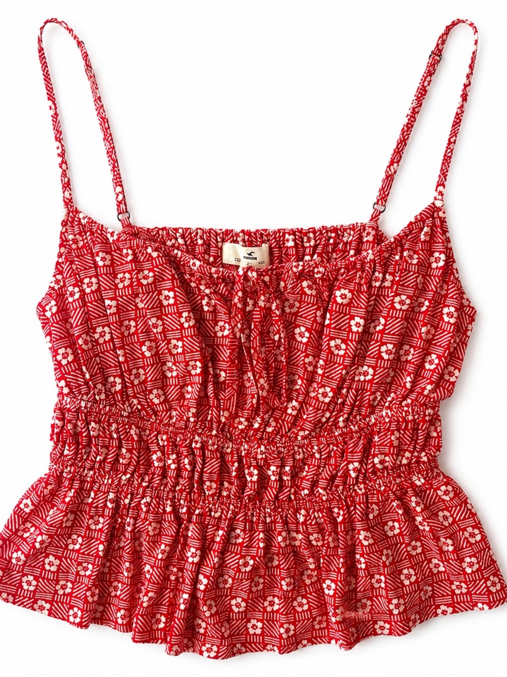 Rip Curl Cala Mayor Red Floral Smocked Peplum Cami Tank Hawaiian